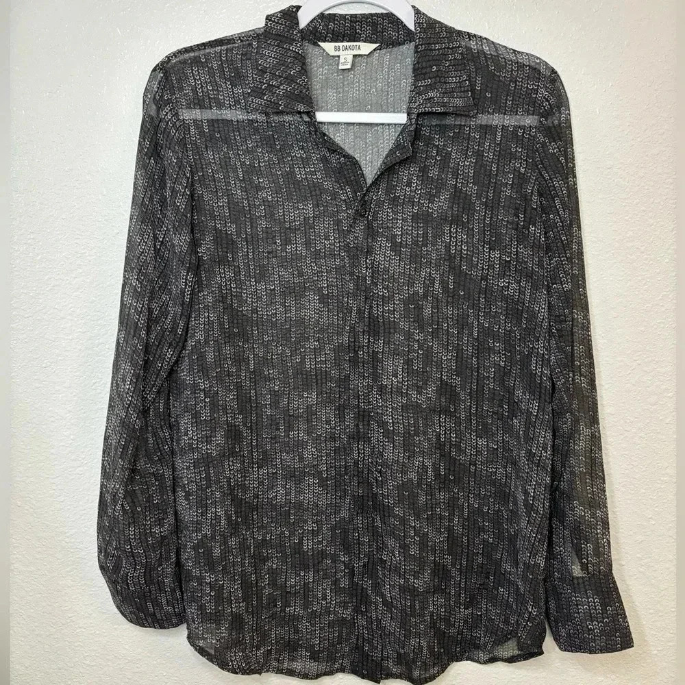 BB Dakota Y2K Sheer Patterned Long Sleeve Button Up